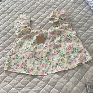 Blue Pepper Floral Puff Sleeve Crop Top